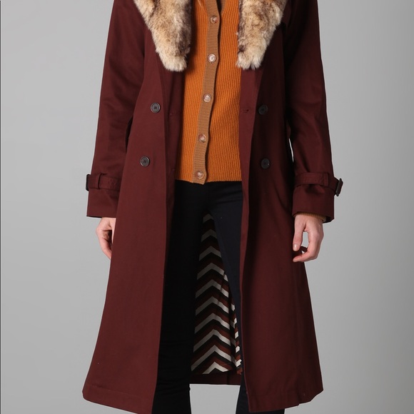 Marc by Marc Jacobs Trench Coat Faux Fur Collar - Picture 3 of 8